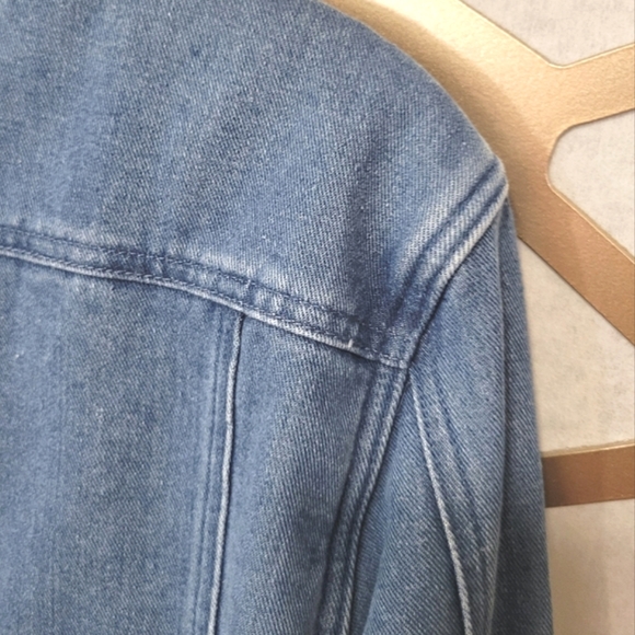 NWOT STORY ON LA Denim Cropped Distressed Jacket Shearling Collar - Picture 9 of 15